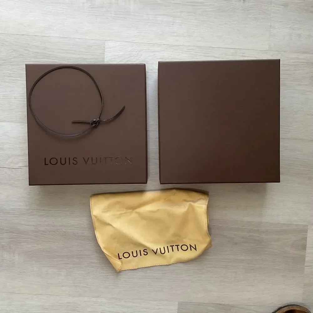 Authentic Louis Vuitton Brown Box with Dust Bag and Leather Bow